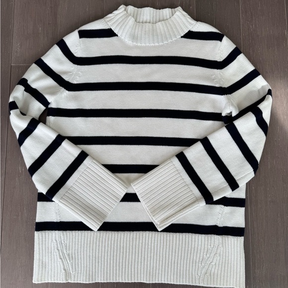 GAP Sweaters - GAP Navy Blue & White Striped Turtleneck Chunky Sweater Nautical SZ L